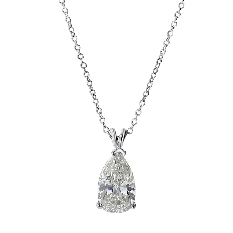 Custom engraved charm necklaces for special occasions -Platinum Pear Diamond Pendant Necklace