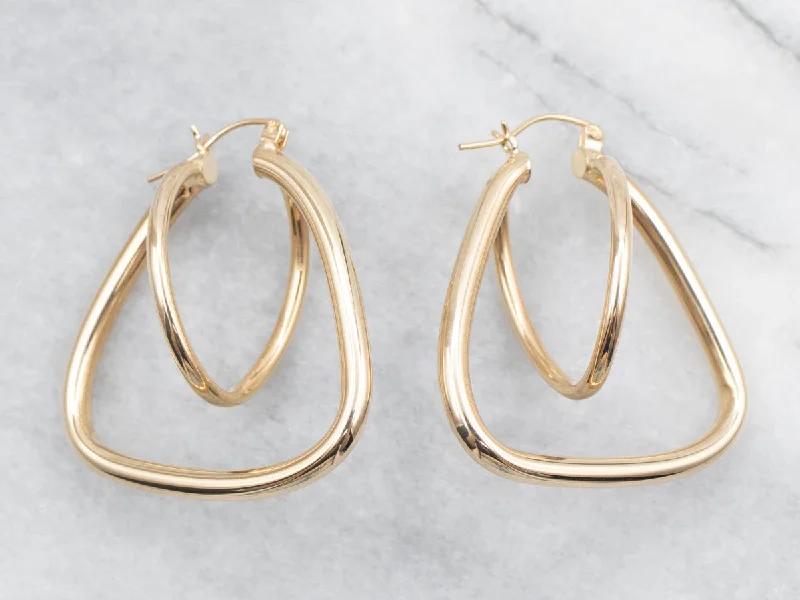 Silver studs with pearl details for sophisticated looks -Yellow Gold Funky Geometric Tube Hoop Earrings