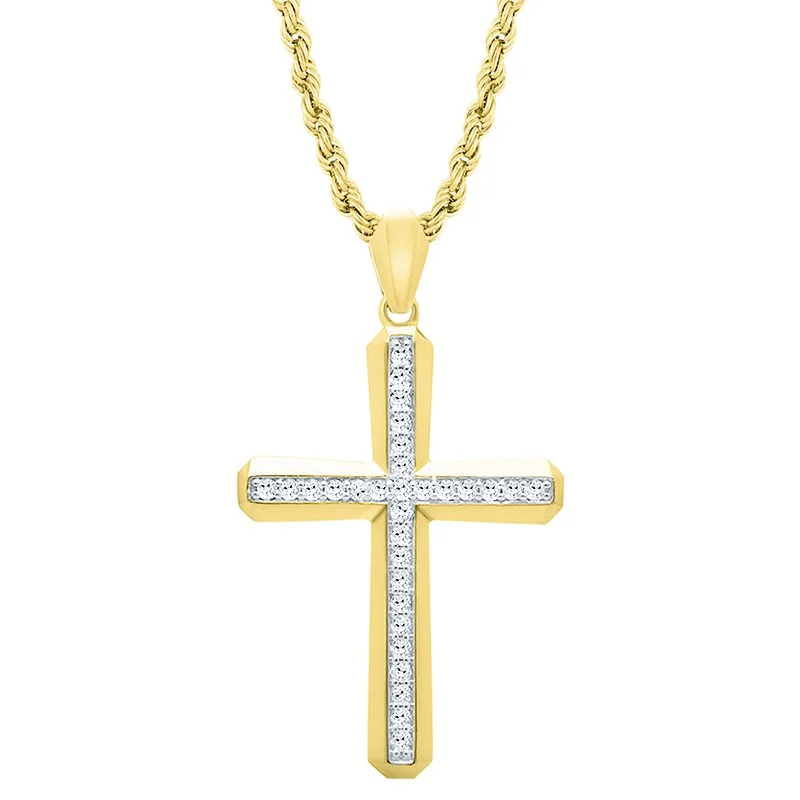 Trendy layered pearl necklaces for stylish fashion -10K Yellow Gold Cross Necklace with Rope Chain and 1/2ct Diamonds