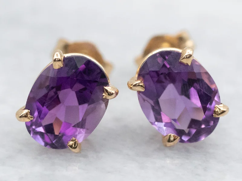 Boho chic earrings for casual fashion -Oval Cut Amethyst Stud Earrings