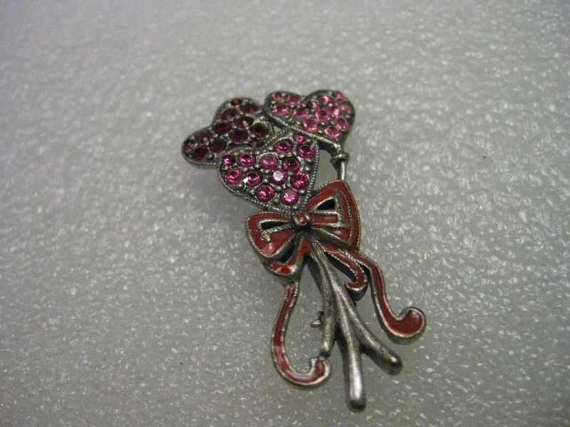 Luxury metal brooch-Vintage Rhinestone Heart Balloon Bouquet Brooch, Pink and Red