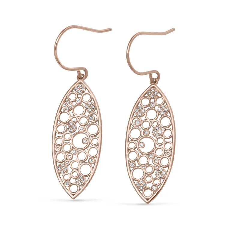 Elegant chandelier earrings with crystals -Rose Gold Finish Sterling Silver Micropave Floating Circles Earrings with Simulated Diamonds