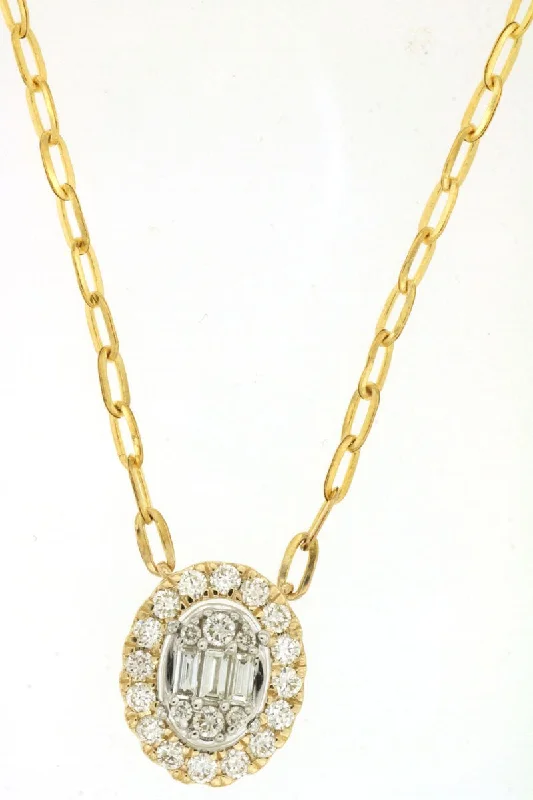 Colorful enamel necklaces for playful style -Yellow Gold Baghuette And Round Diamond Link Necklace