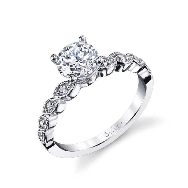 Fashionable gemstone rings for vibrant outfits -Sylvie Round Solitaire Engagement Ring S1516