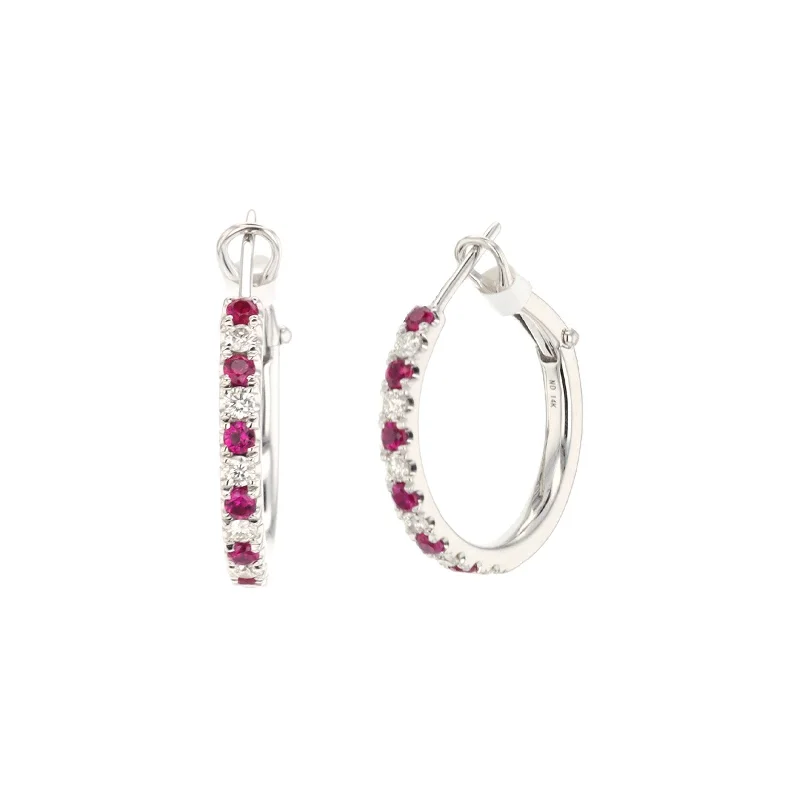 Luxury earrings with emerald and diamond accents -Ruby & Diamond Hoop Earrings