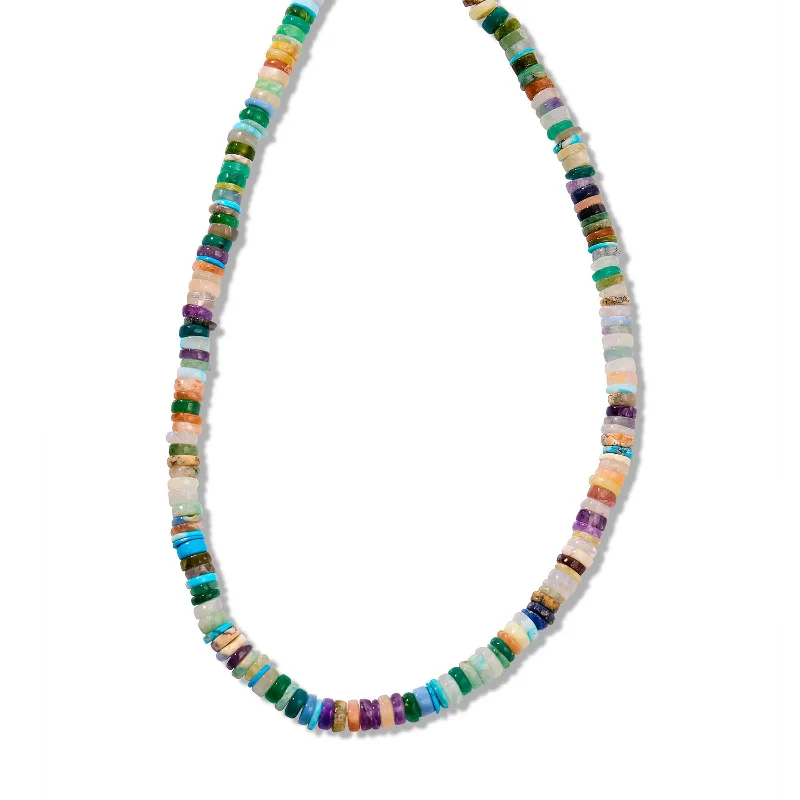 Handcrafted boho necklaces with earthy details -Multi Gemstone Bead Necklace, 16 Inches, Sterling Silver