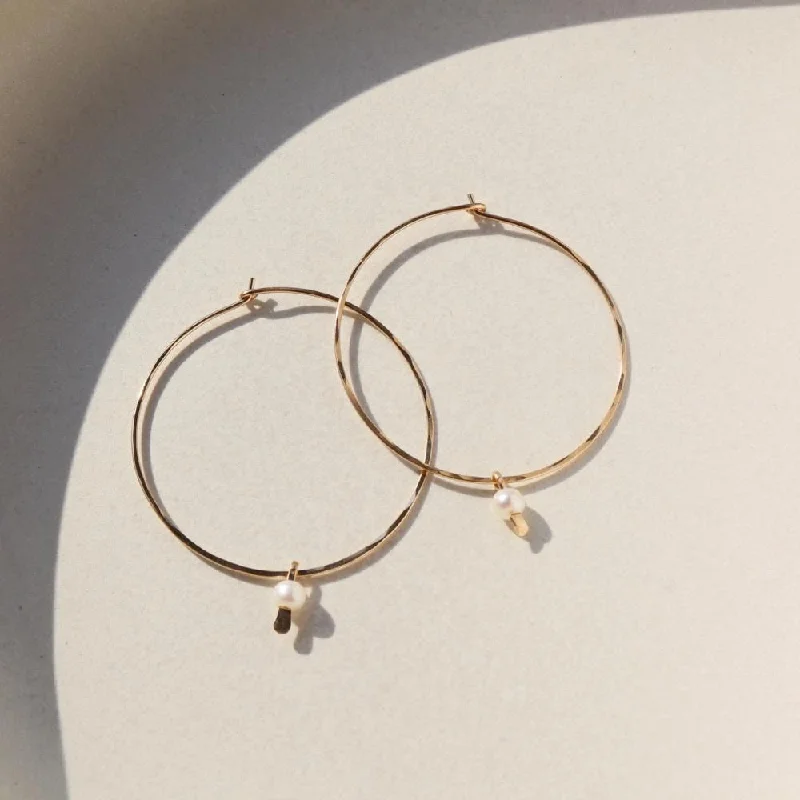 Elegant drop earrings with sparkling stones -Emma Pearl Hoops