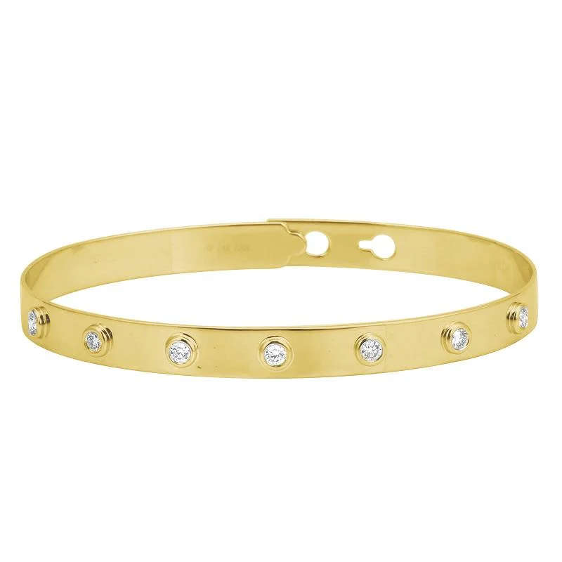 Green gemstone bracelets-14k Yellow Gold Diamond Bezel Setting Bangle