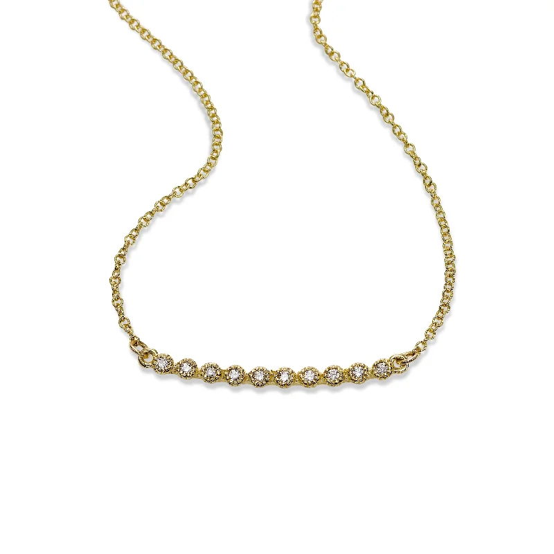 Vintage crystal necklaces for a classic look -Bezel Set Diamond Bar Necklace, 14K Yellow Gold