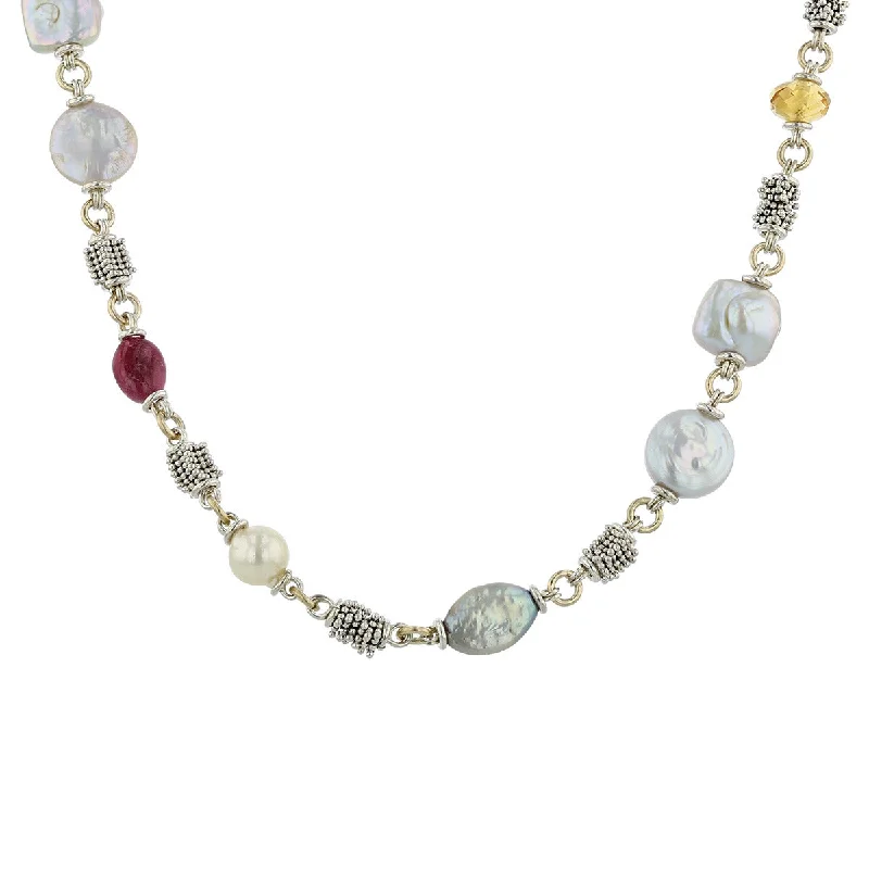 Unique statement necklaces for special occasions -Freshwater Pearl and Color Stone 16-Inch Necklace