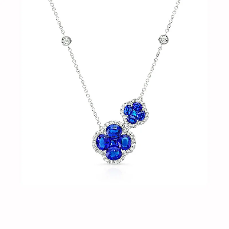 Luxury gold-plated necklaces for stylish accessories -Oval Blue Sapphire and Diamond Halo Necklace