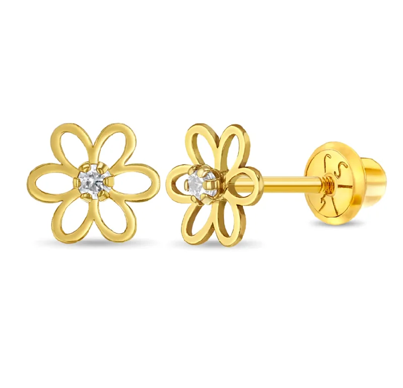 Colorful beaded earrings for casual looks -14k Gold "Diamond" Open Flower Earrings