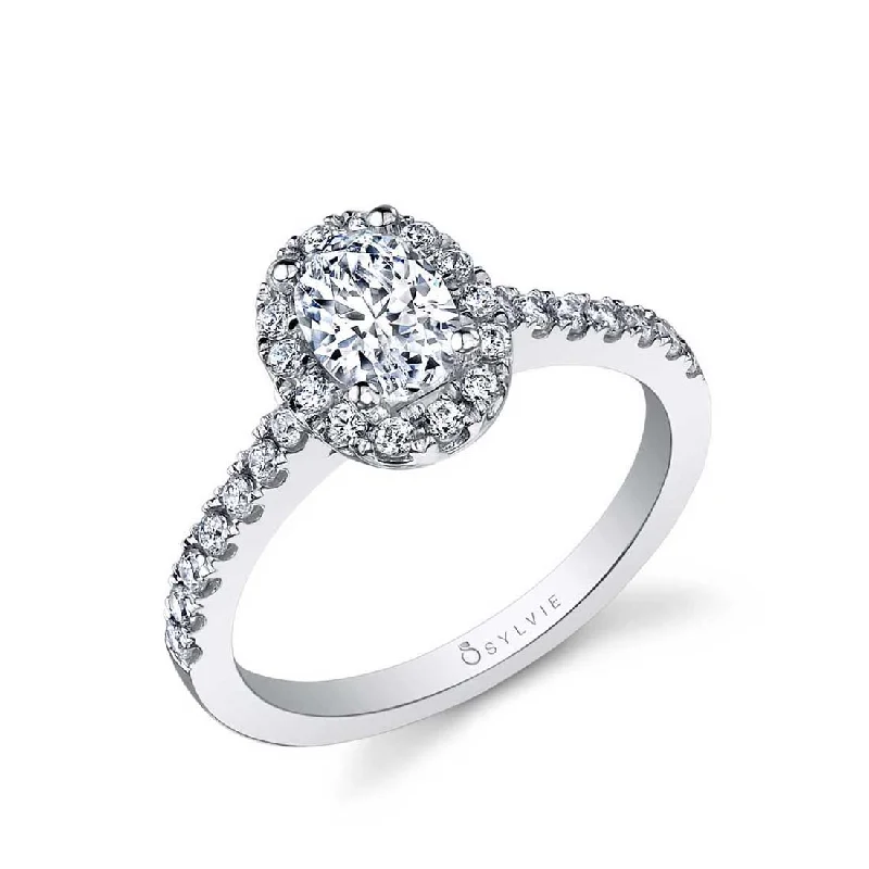 Personalized promise rings with initials -Sylvie Oval Engagement Ring With Halo SY999-OV