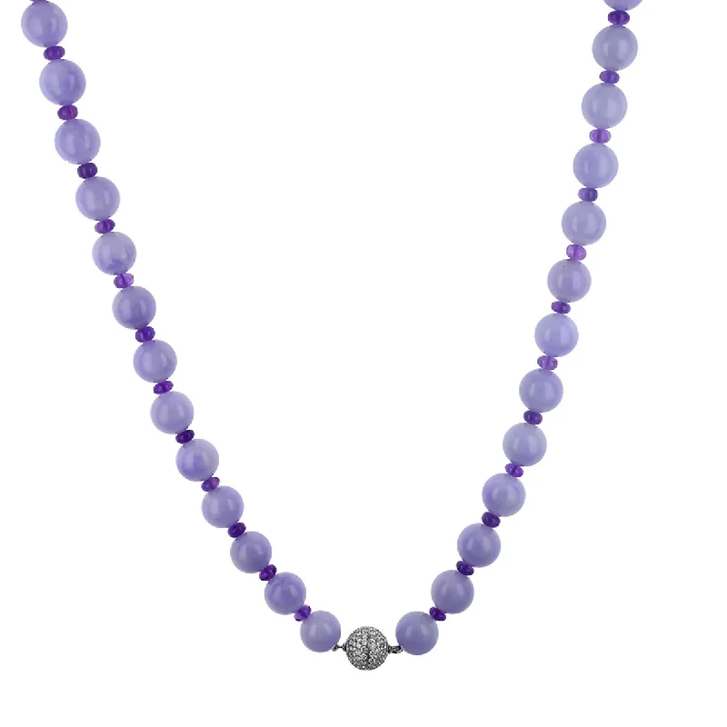 Long gold necklaces for chic, sophisticated style -Lavender Jade and Amethyst Necklace with Diamond Clasp