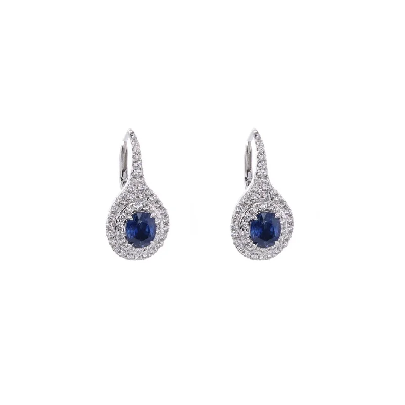 Elegant hoop earrings with diamonds -Blue Sapphire & Diamond Drop Earrings