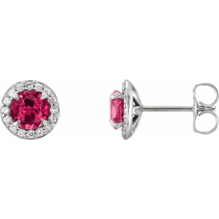 Silver drop earrings for elegant style -14K White 4 mm Lab-Grown Ruby & 1/10 CTW Natural Diamond Earrings