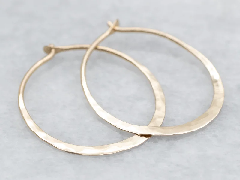 Silver drop earrings with delicate chains -Thin Hammered Gold Hoop Earrings