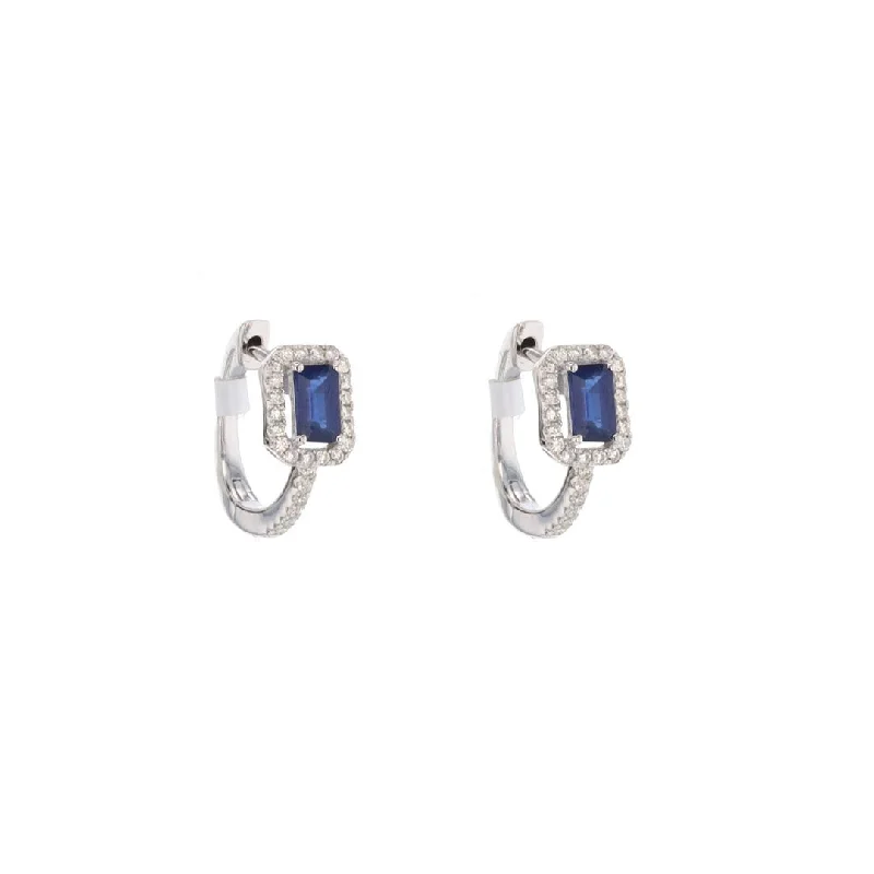 Classic pearl stud earrings for timeless beauty -Blue Sapphire & Diamond Halo Huggie Earrings