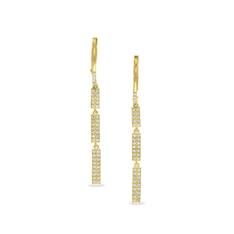 Handmade earrings with unique designs -Gold Finish Sterling Silver Micropave Three Bar Drop Earrings with Simulated Diamonds