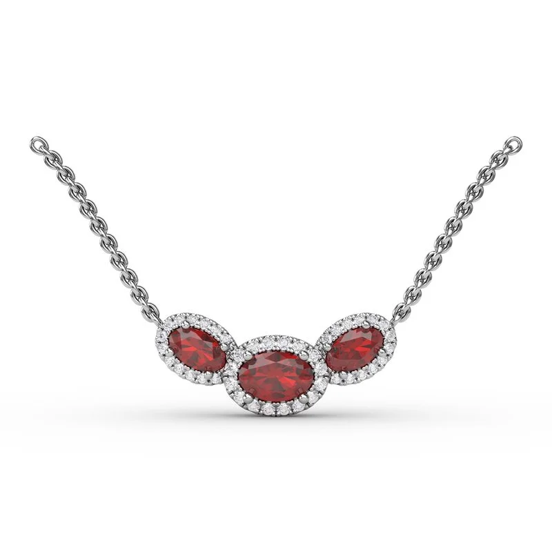 Luxury statement necklaces with pearls -FANA Ruby and Diamond Three-Stone Oval Pendant P1644R