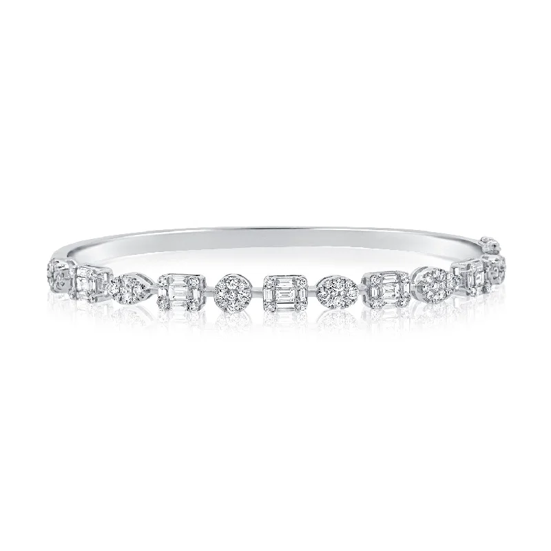 Magnetic bracelets-14K White Gold Diamond Multi Shape Bangle