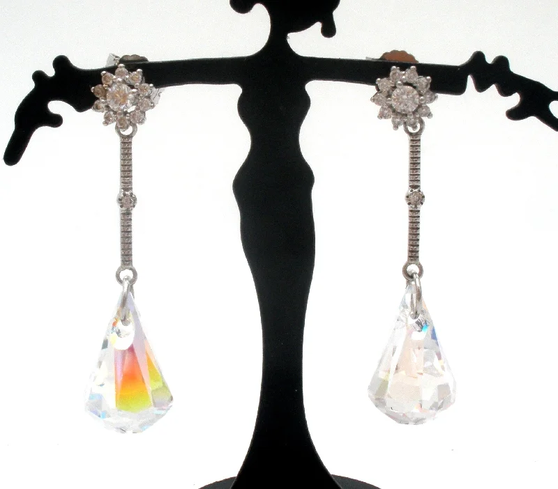 Elegant crystal earrings for formal events -Sterling Silver Dangle Crystal Earrings Vintage