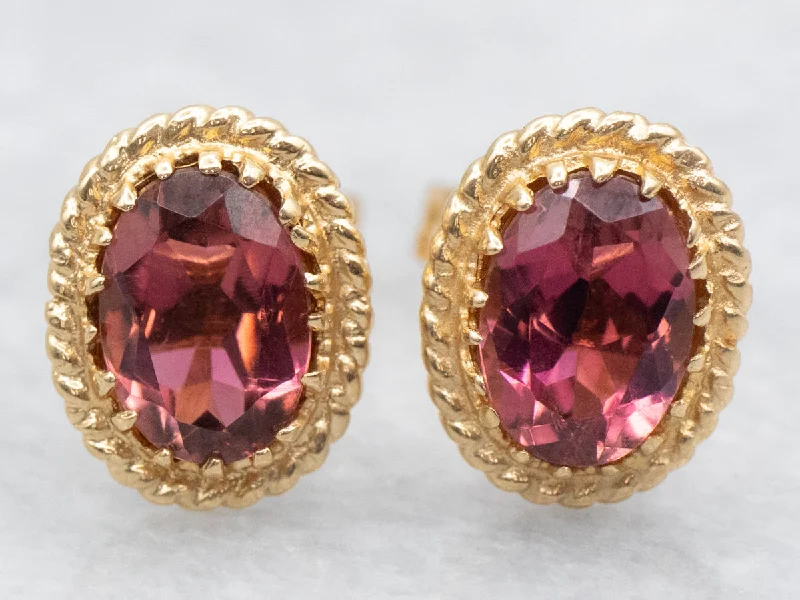 Diamond earrings for special occasions -Twist Frame Pink Tourmaline Stud Earrings