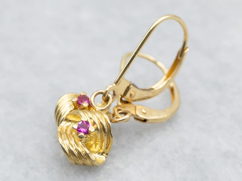 Elegant hoop earrings with diamonds -Gold Ruby Twist Drop Earrings