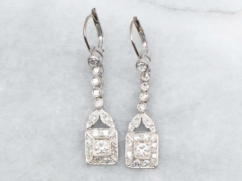 Rose gold earrings for sophisticated looks -Diamond Square Shaped Drop Earrings