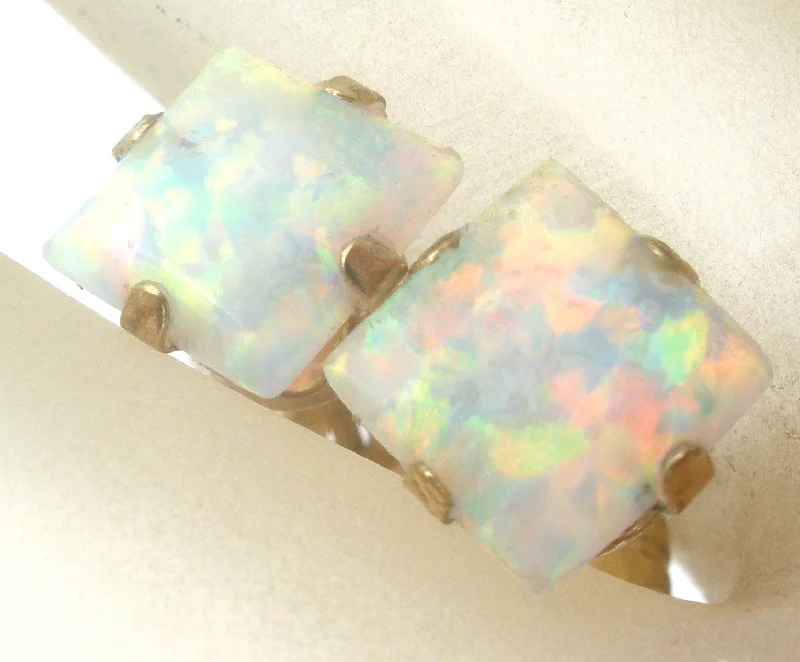 Custom-designed earrings with your favorite gemstone -Opal Earrings 10K Gold Studs Vintage