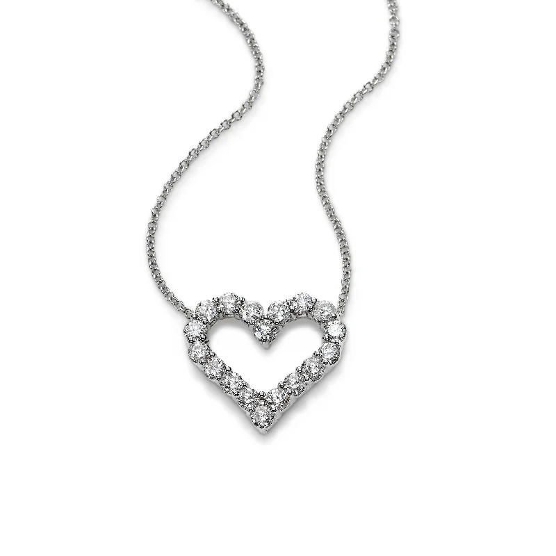 Boho-style necklaces with feather designs -Open Heart Diamond Necklace, .25 Carat, 14K White Gold