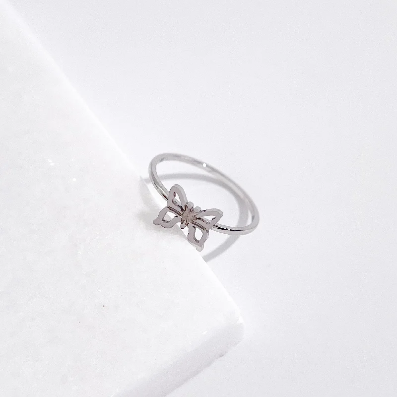 Fashionable gemstone bands for a pop of color -Butterfly Silver Ring