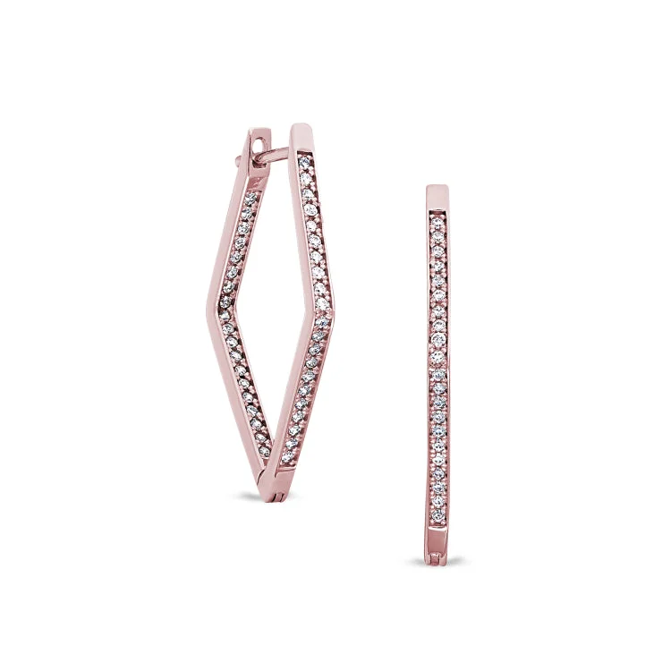 Luxury gemstone earrings with sapphires -Rose Gold Finish Sterling Silver Micropave Diamond Shape Hoop Earrings with Simulated Diamonds