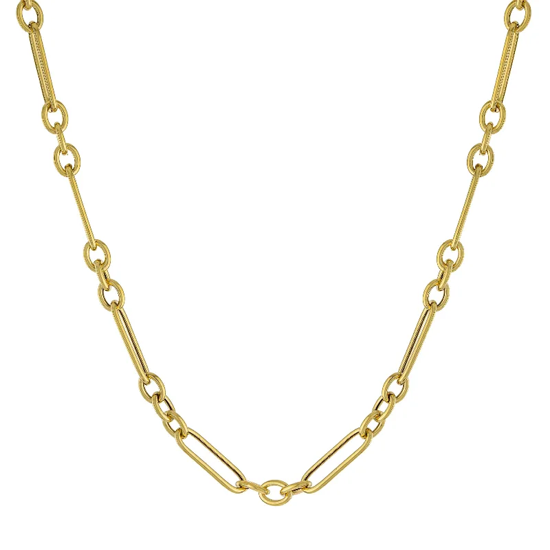 Designer crystal necklaces for luxurious fashion -Mixed Shape Link Necklace, Gold Plated