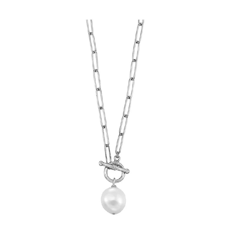 Designer silver necklaces for timeless style -Sterling Silver Pearl Paperclip Necklace