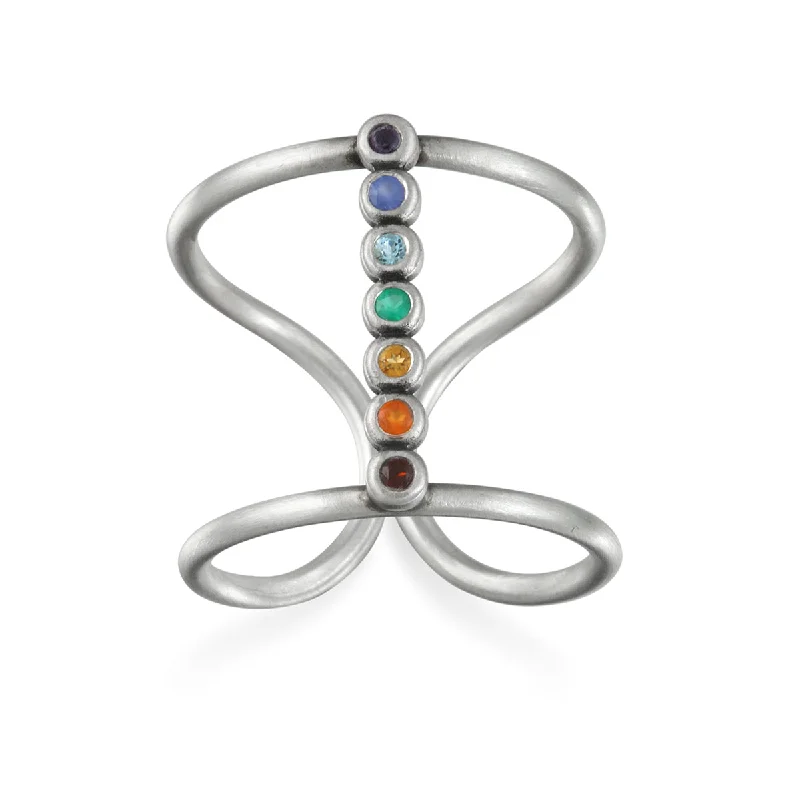 Simple gold wedding rings for timeless elegance -Divine Alignment Silver Chakra Ring