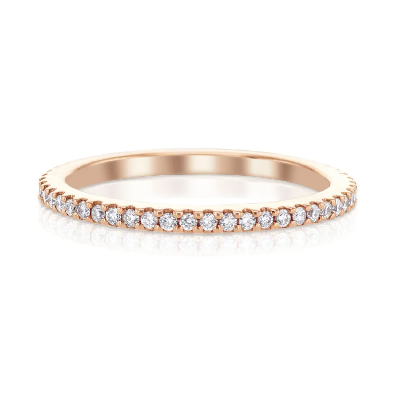 Unique gemstone engagement rings for a bold proposal -0.30 Carat Round Diamond Eternity Band in 14K Rose Gold