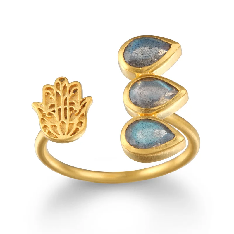 Custom infinity rings for eternal love -Blessed Insight Labradorite Hamsa Adjustable Ring