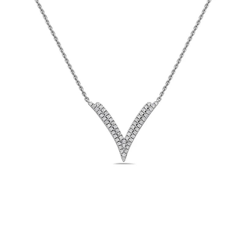 Custom engraved necklaces for unique gifts -Double V Diamond Pendant Necklace