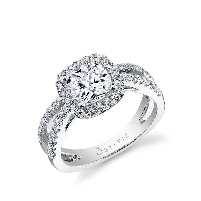 Gold wedding rings for timeless love -Sylvie Split Shank Engagement Ring With Halo S1130