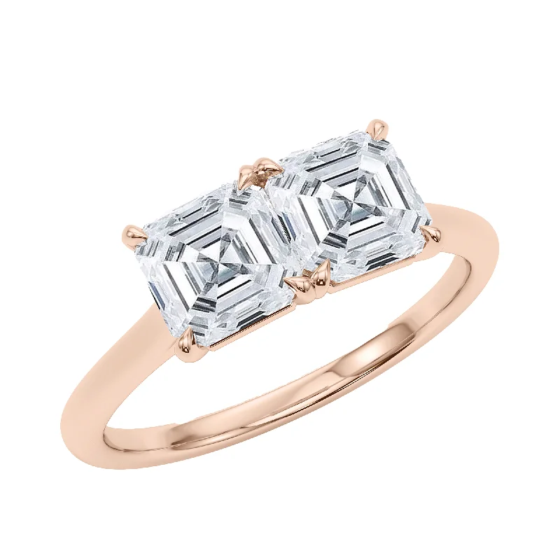 Fashionable designer rings for exclusive style -Asscher Twin Diamond Ring