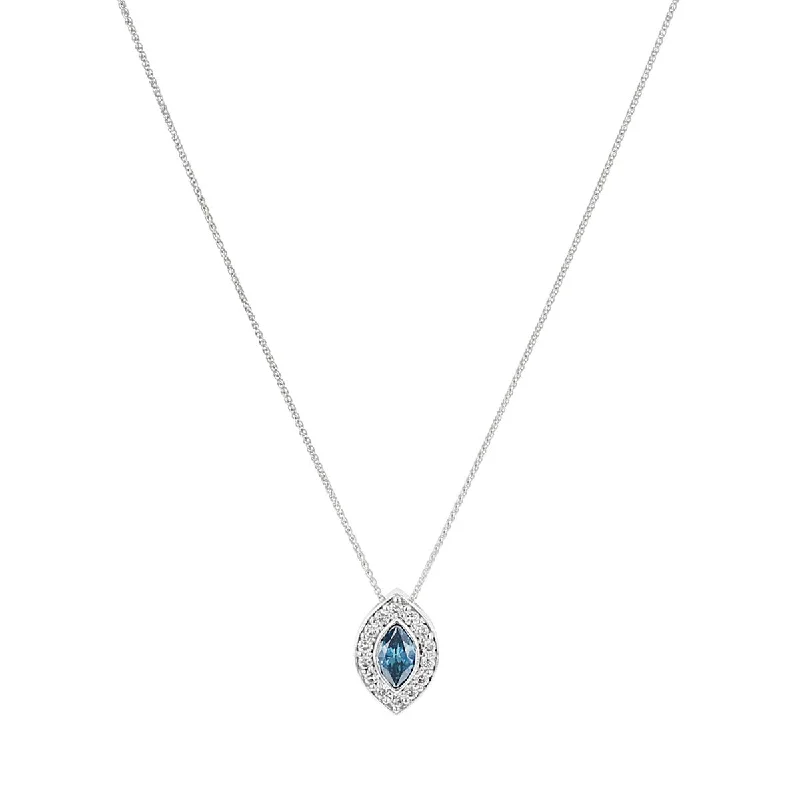 Classic pearl necklaces for formal wear -Marquise Blue Topaz and Diamond Halo Pendant Necklace