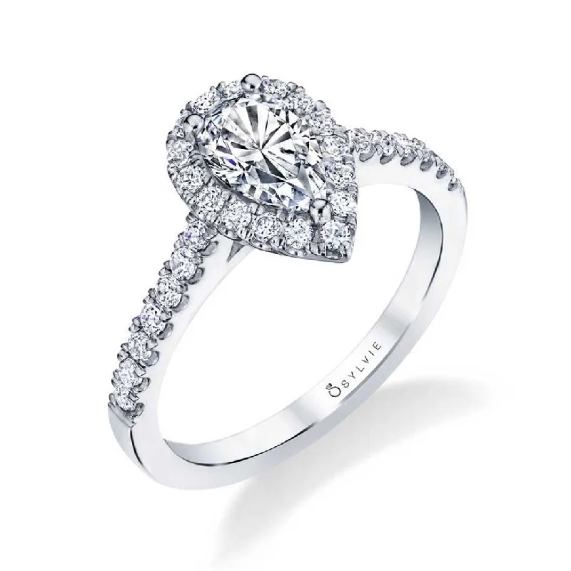 Custom flower rings for feminine charm -Sylvie Pear Shaped Engagement Ring With Halo S1475-PS