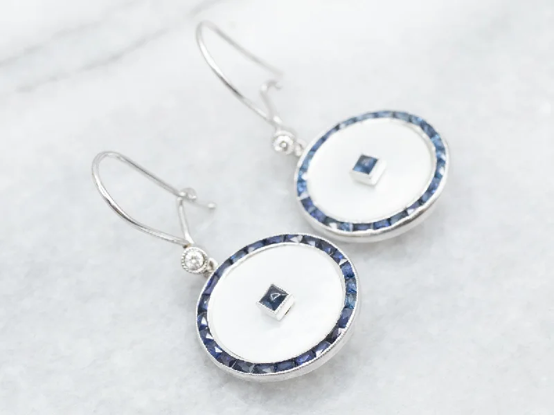 Statement earrings for bold fashion -Mother of Pearl and Sapphire Drop Earrings with Diamond Accent