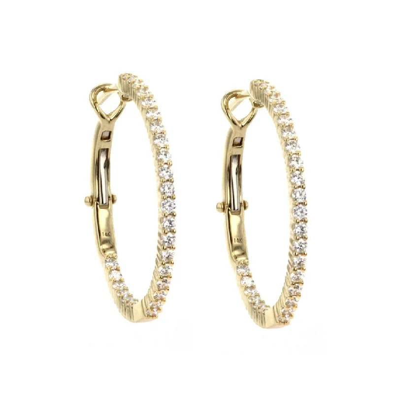 Elegant drop earrings with pearl accents -1.09 ctw Diamond 0.90" Inside-Out Hoop Earrings