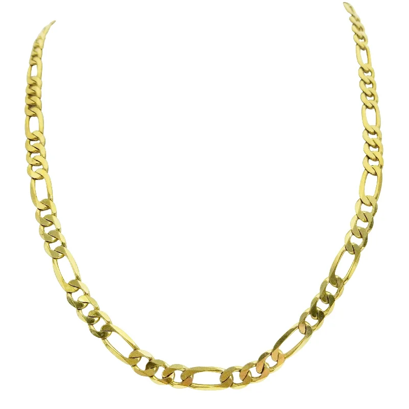 Simple silver bar necklaces for understated elegance -Figaro Chain of 9 KT Yellow Gold