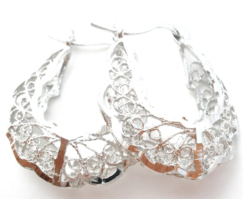 Colorful crystal earrings for festive style -Diamond Cut Filigree Hoop Earrings