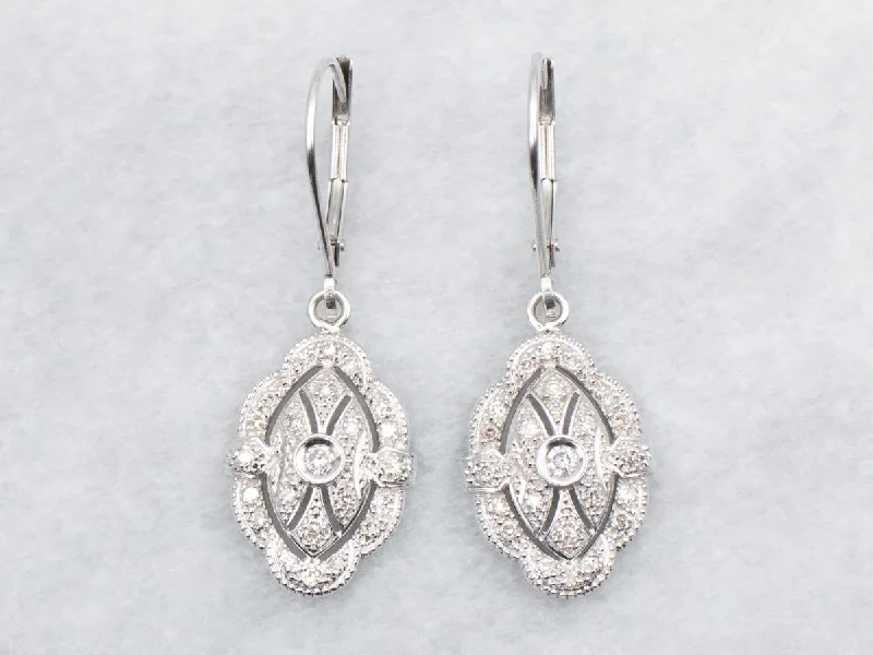 Boho chic earrings for casual fashion -Diamond Drop Earrings with Scalloped Edge