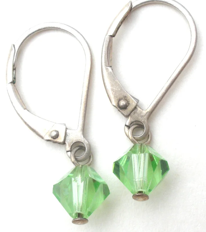 Silver threader earrings for delicate style -Peridot Crystal Bead Dangle Leverback 925 Earrings