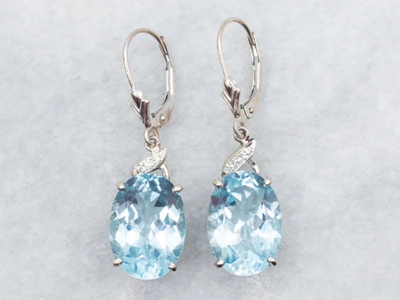 Custom-designed earrings with your favorite gemstone -White Gold Blue Topaz and Diamond Drop Earrings